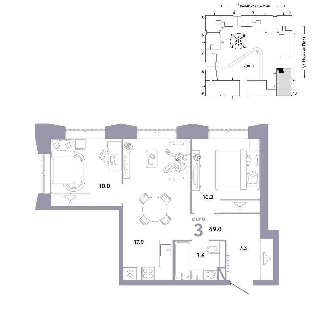 Планировка 49.0 м²