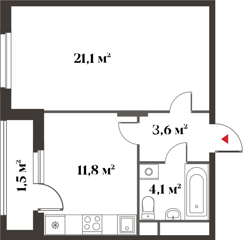 Планировка: 1-комнатная, 41.0 м²