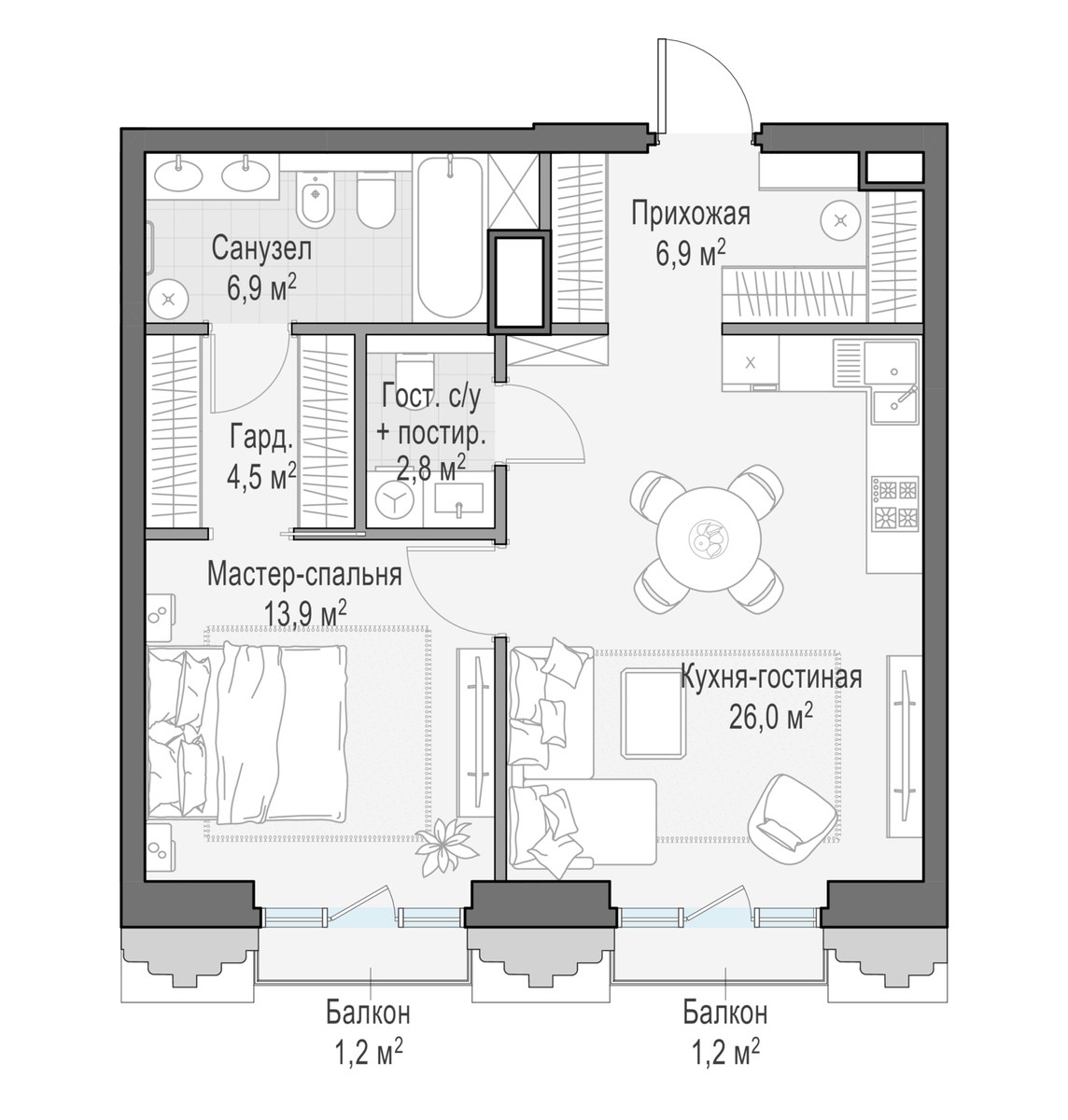 Планировка 61.4 м²