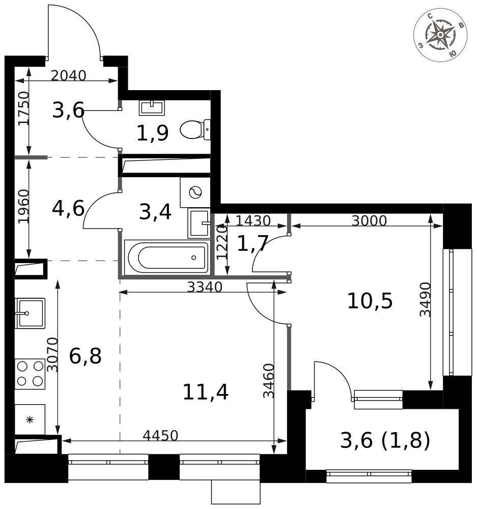 Планировка 45.7 м²
