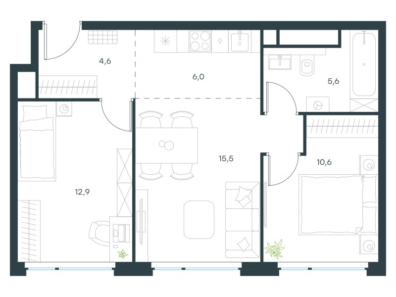 Планировка 55.1 м²
