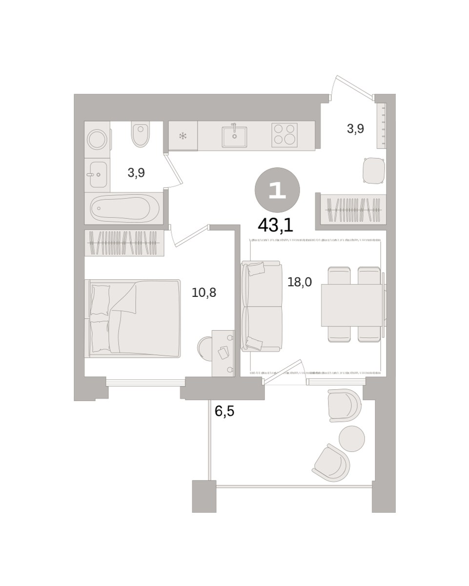 Планировка 43.1 м²