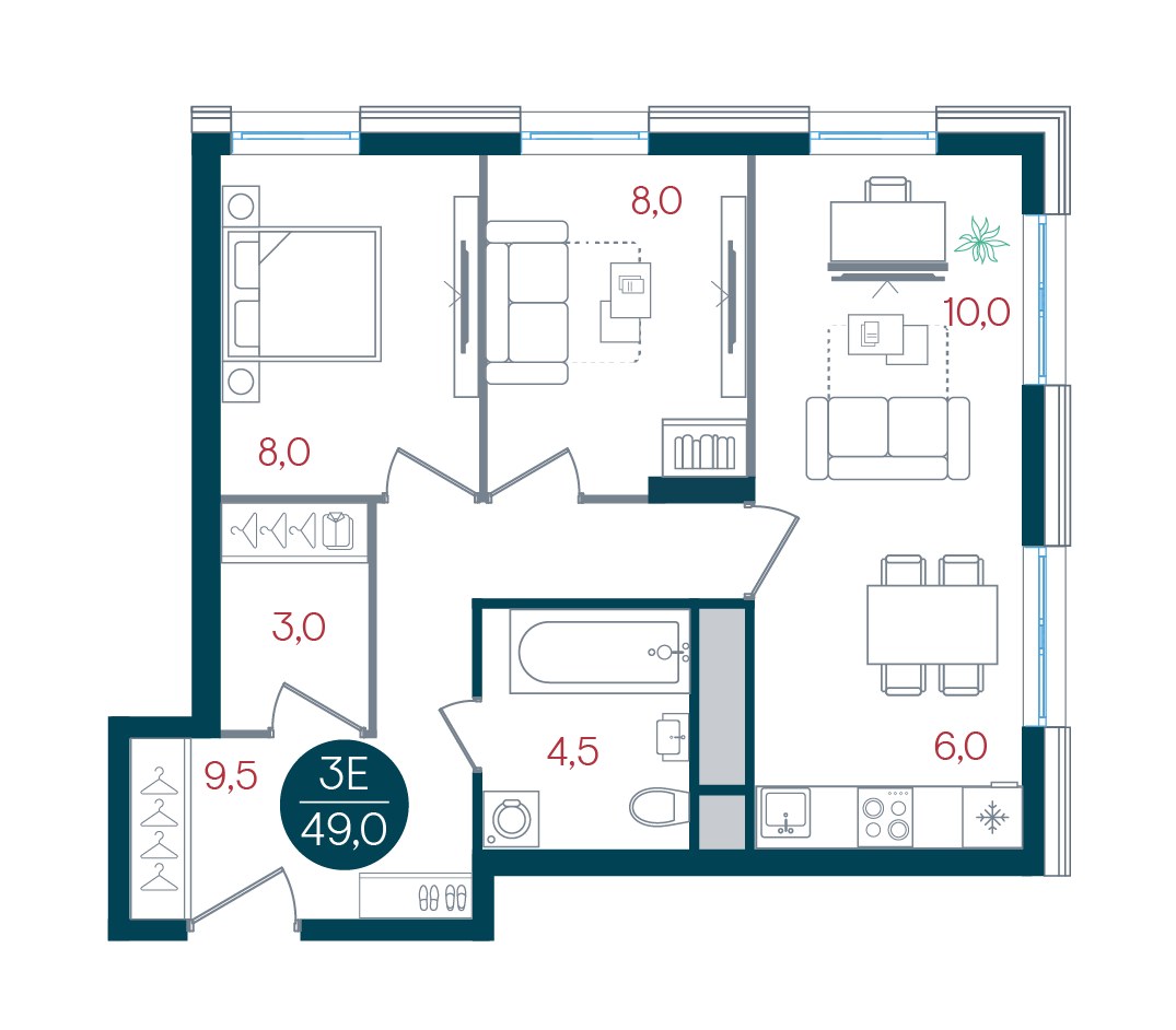 Планировка 49.0 м²