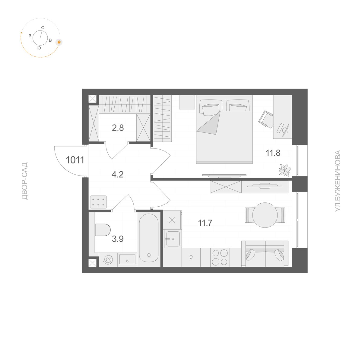 Планировка 34.4 м²