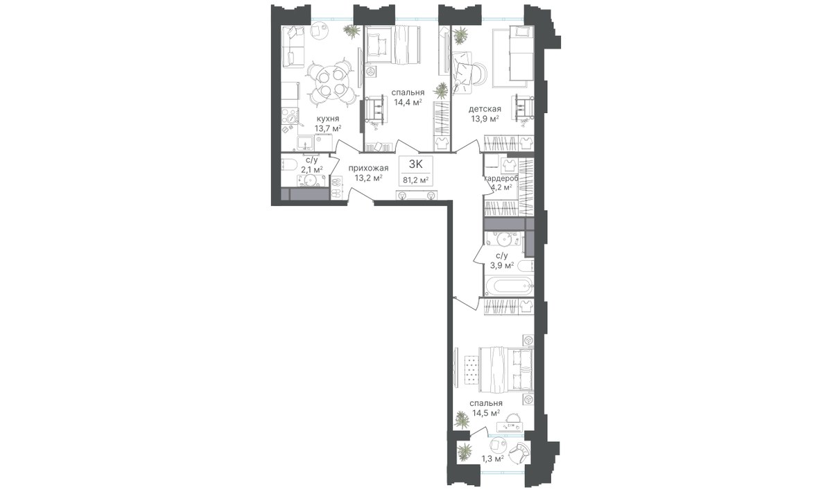 Планировка 81.1 м²