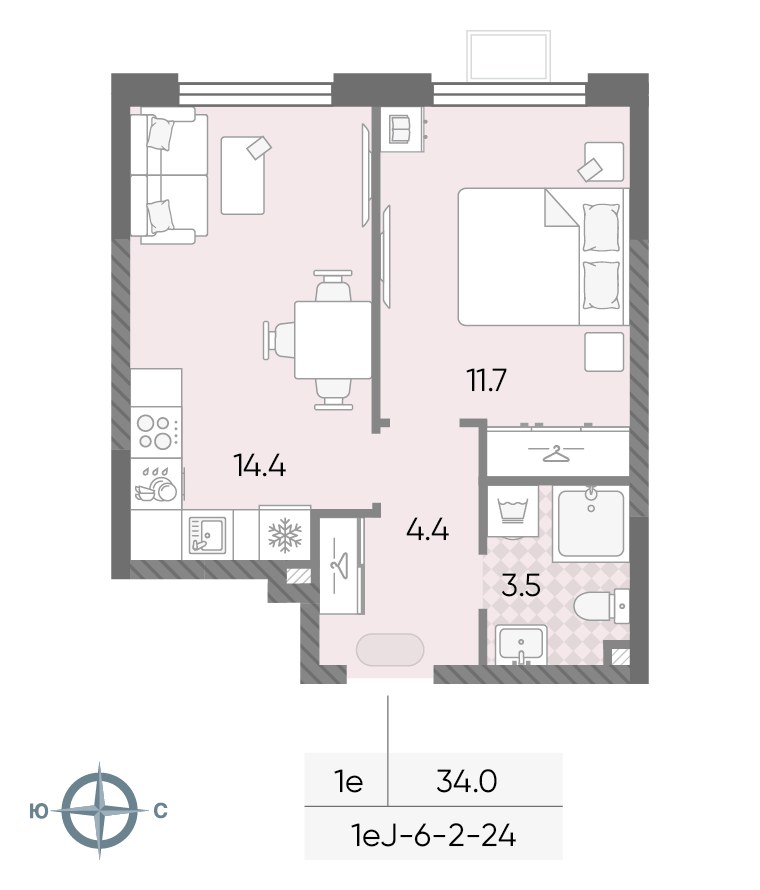 Планировка 34.0 м²