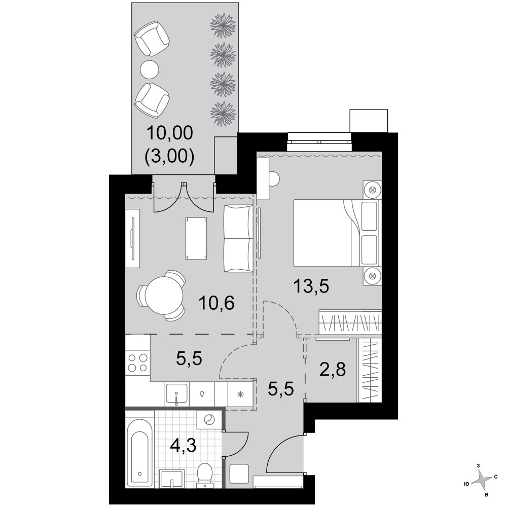 Планировка 45.2 м²