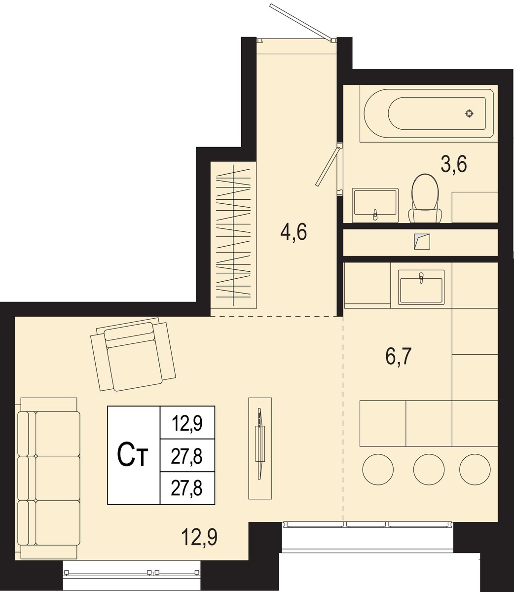 Планировка 27.8 м²
