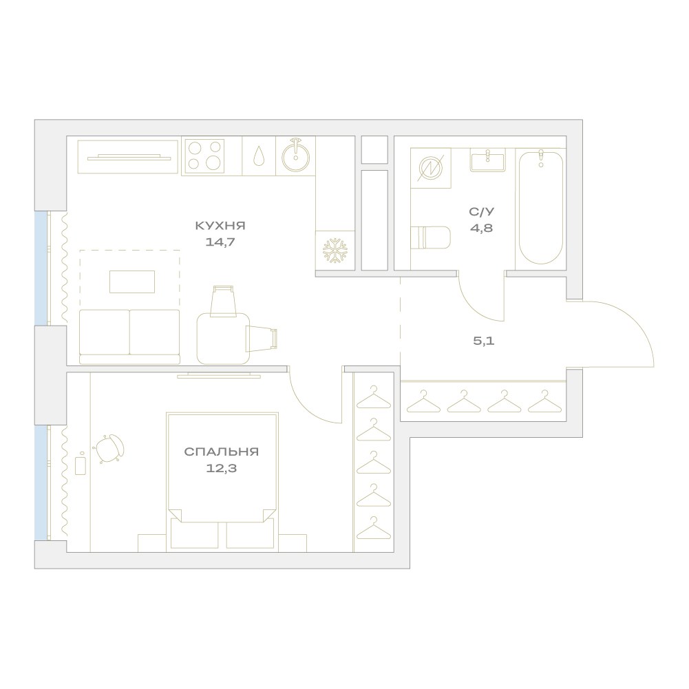 Планировка 37.6 м²