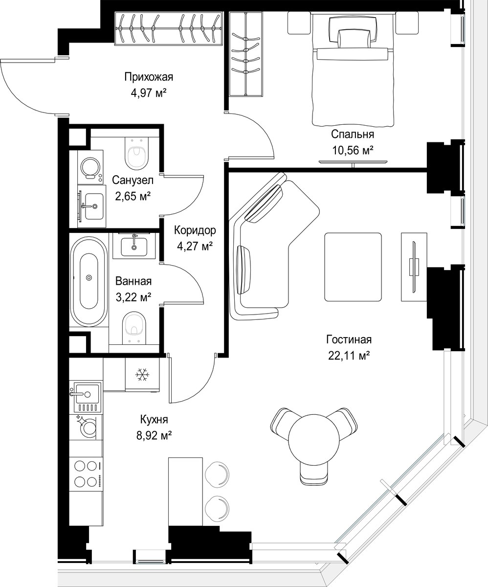 Планировка 56.7 м²