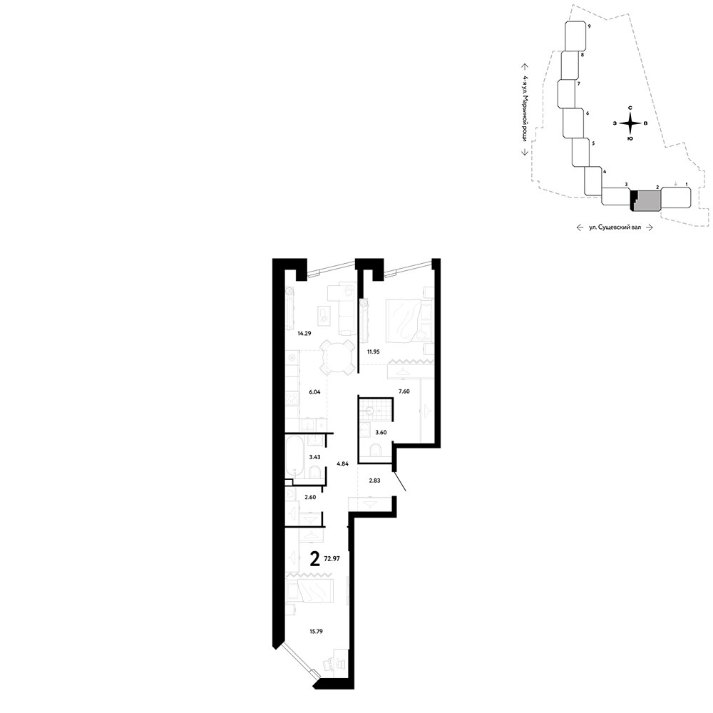 Планировка 72.97 м²