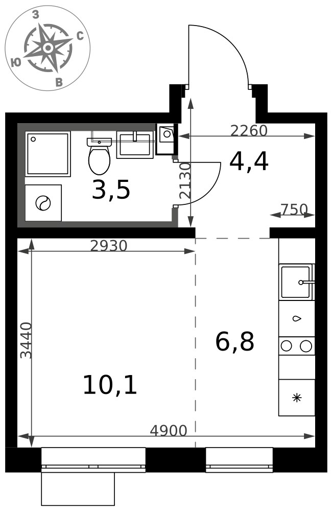 Планировка: Студия, 24.8 м²