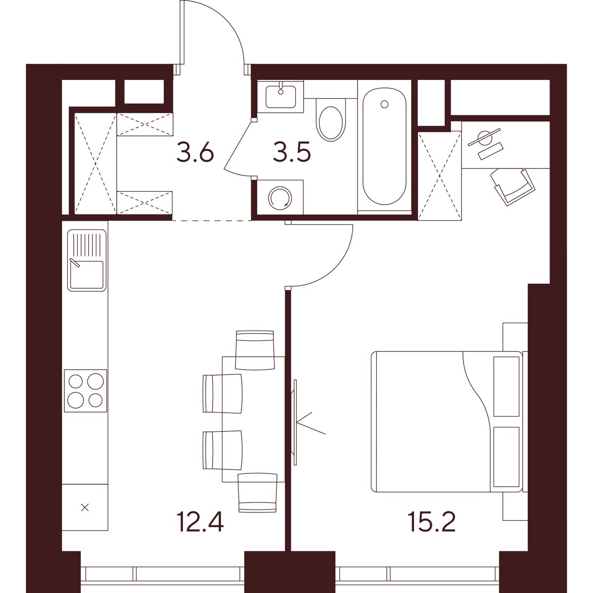 Планировка: 1-комнатная, 34.7 м²