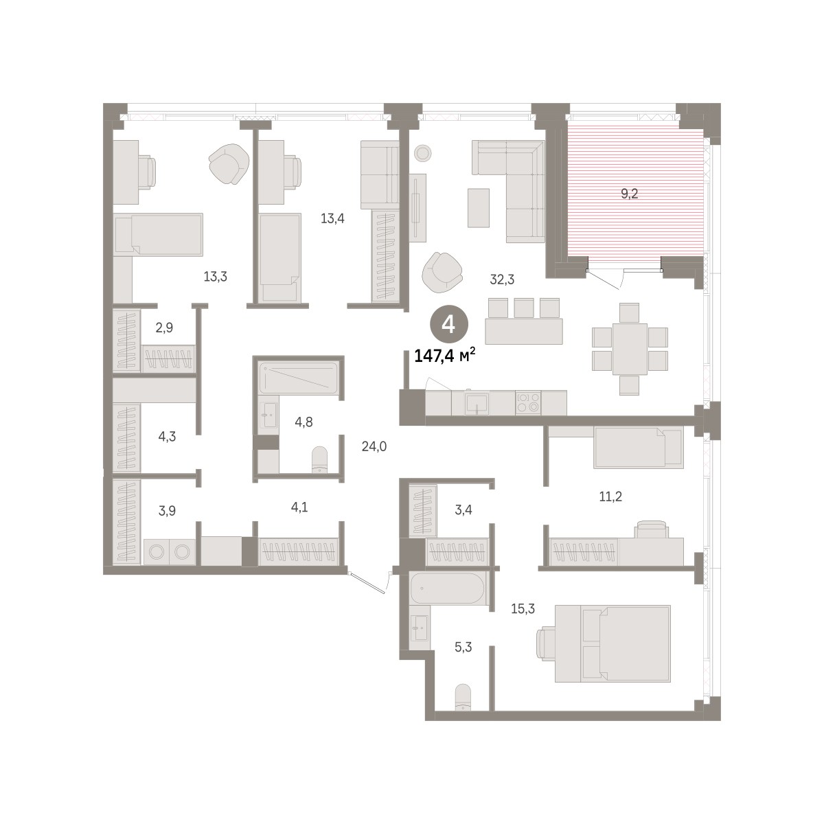 Планировка 147.4 м²