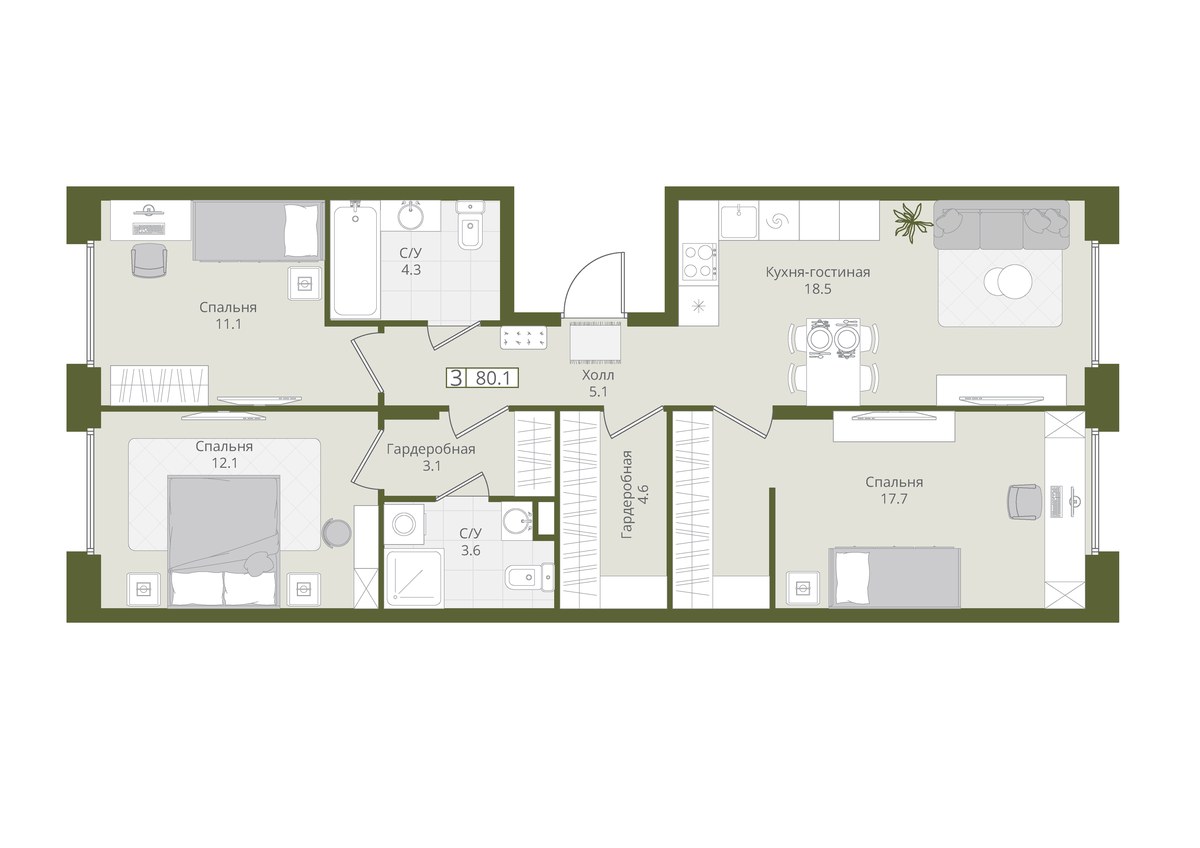 Планировка 80.1 м²