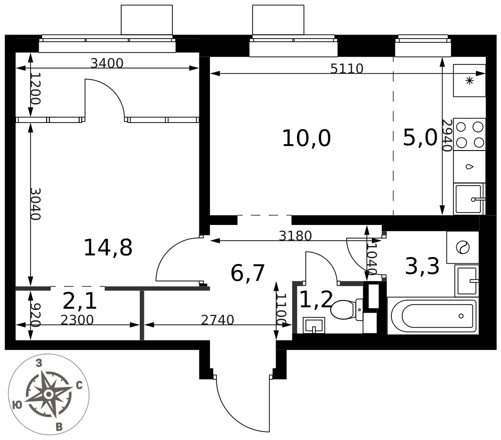 Планировка 43.1 м²