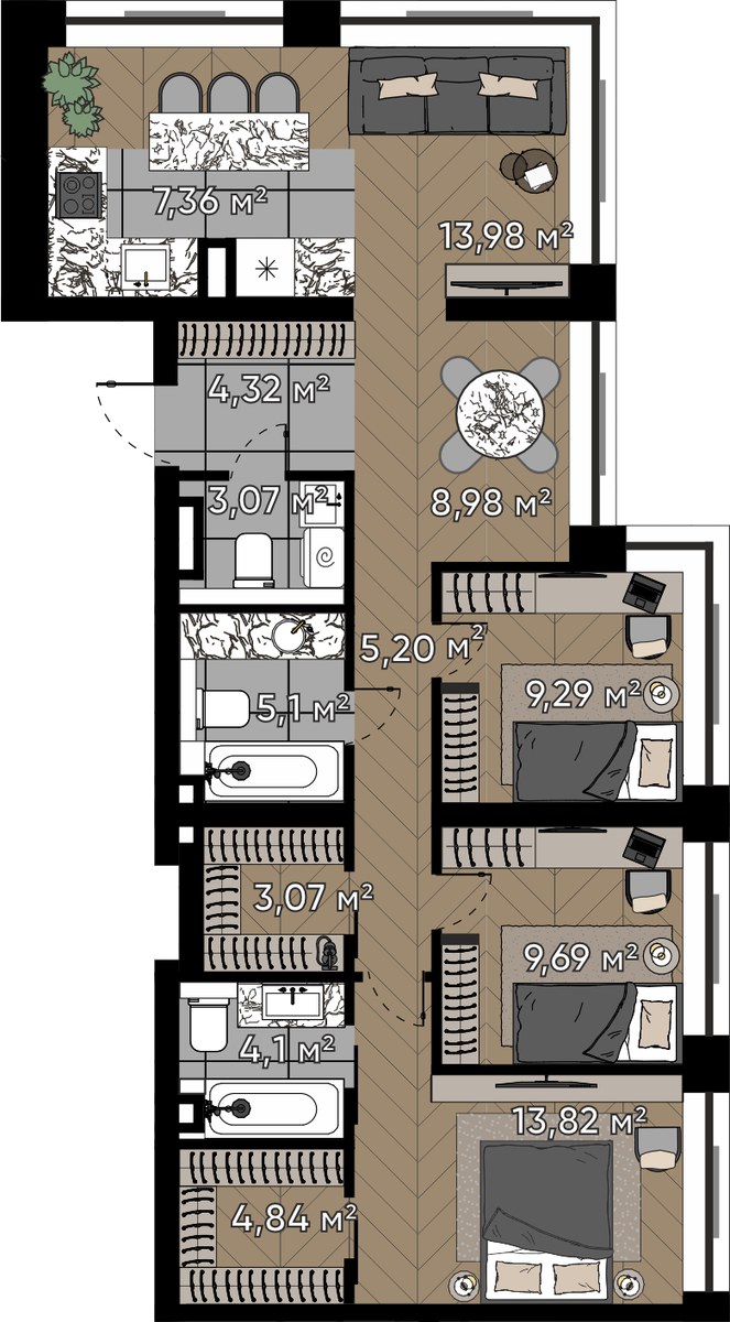 Планировка 92.82 м²