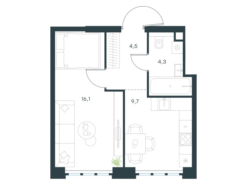 Планировка 34.6 м²