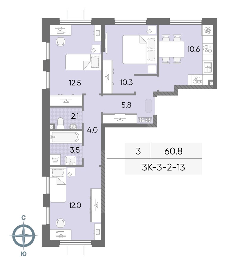 Планировка 60.8 м²