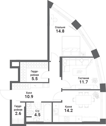 Планировка 64.2 м²