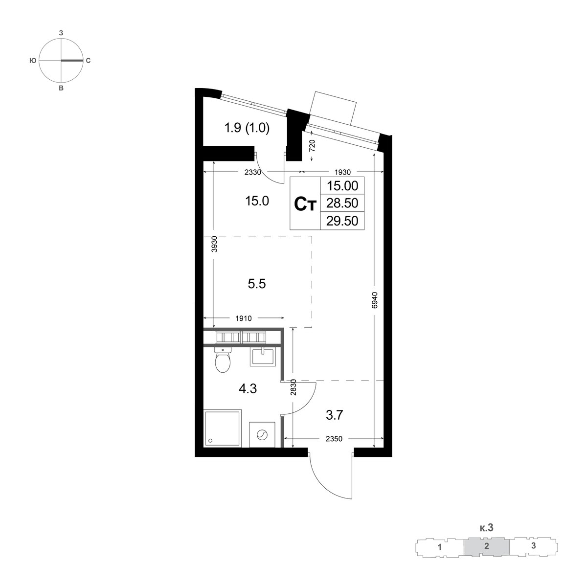Планировка 29.5 м²
