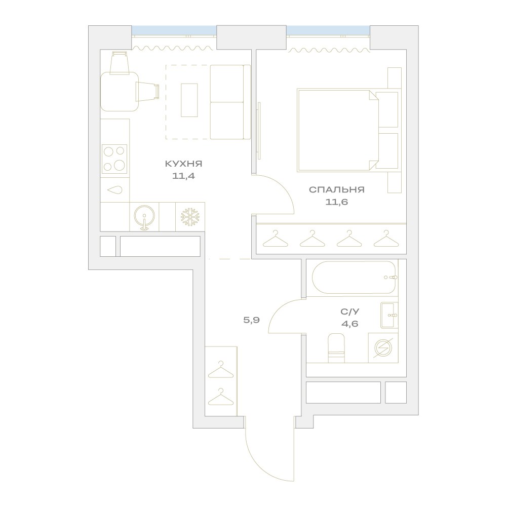 Планировка 34.3 м²