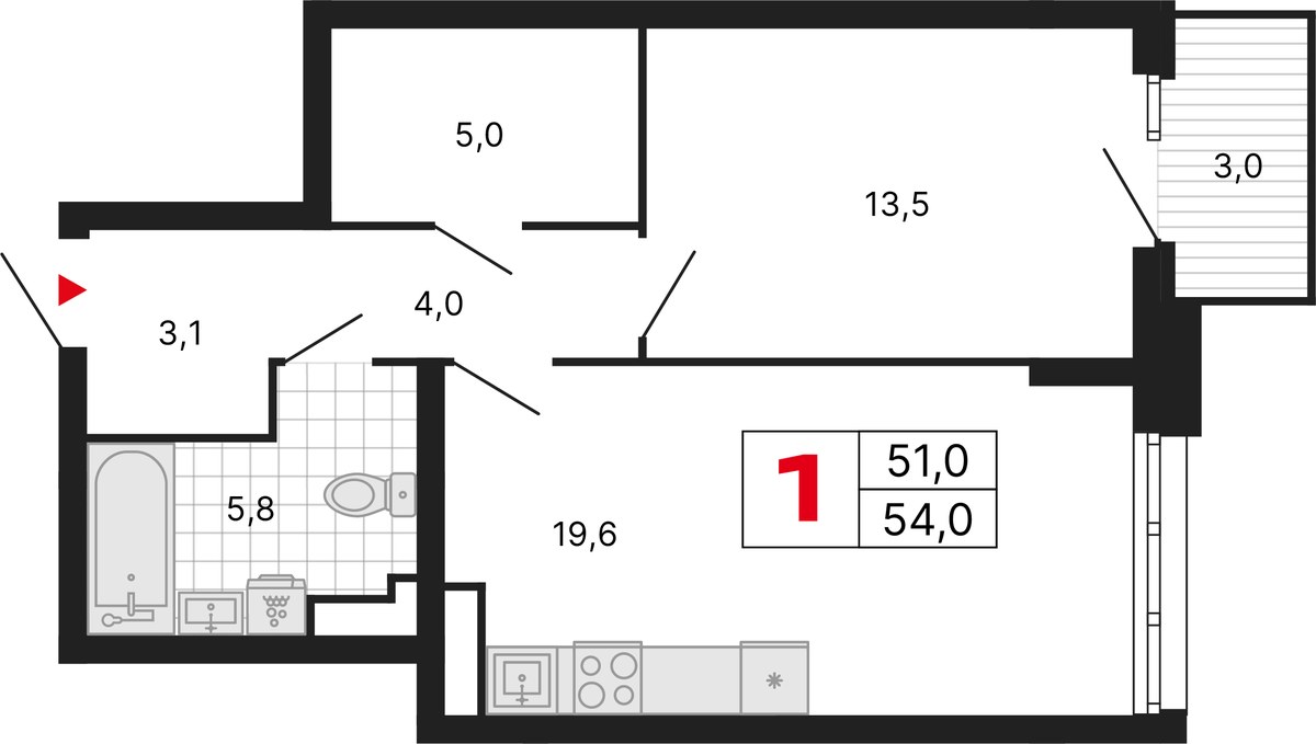 Планировка 54.0 м²