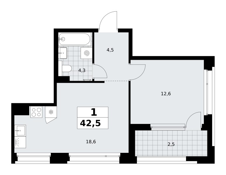 Планировка 42.5 м²