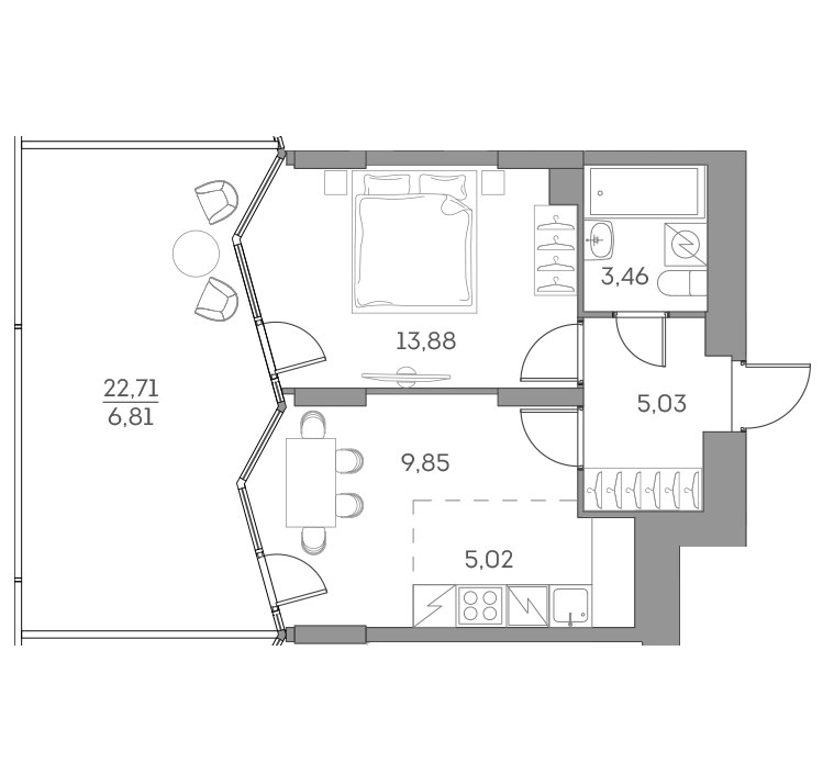 Планировка 44.05 м²