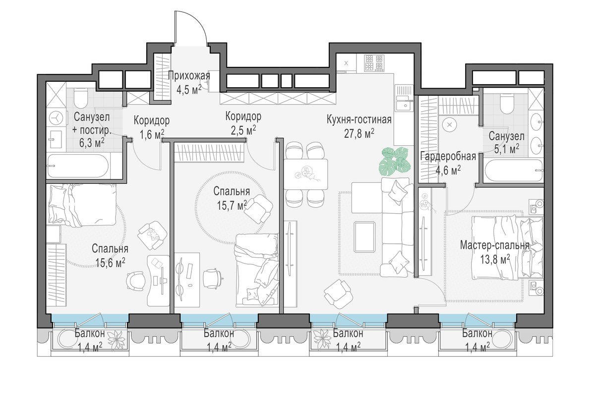 Планировка 98.6 м²