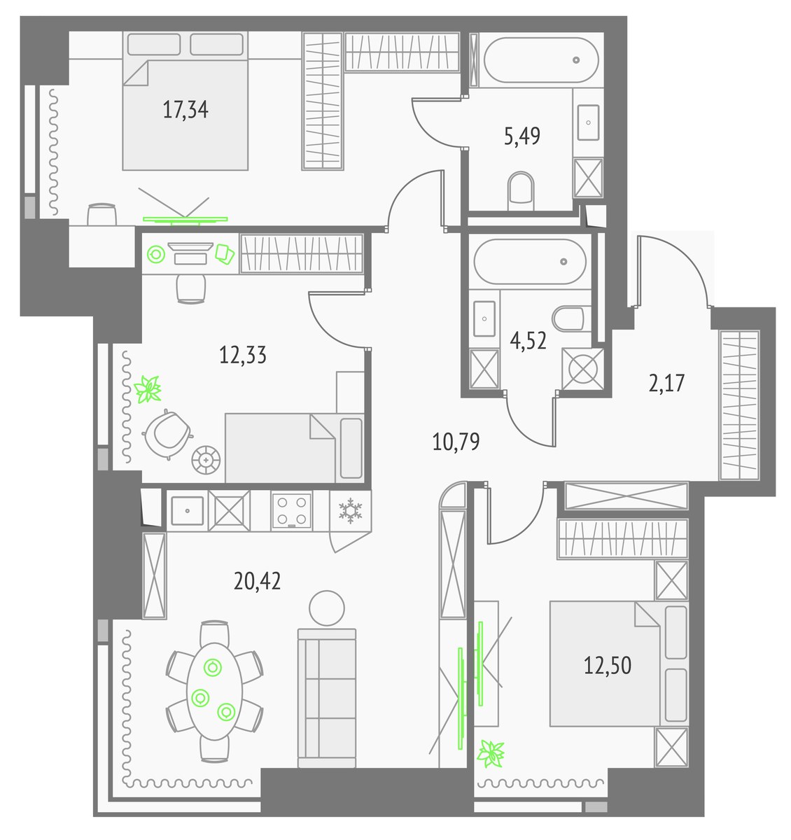 Планировка 85.56 м²