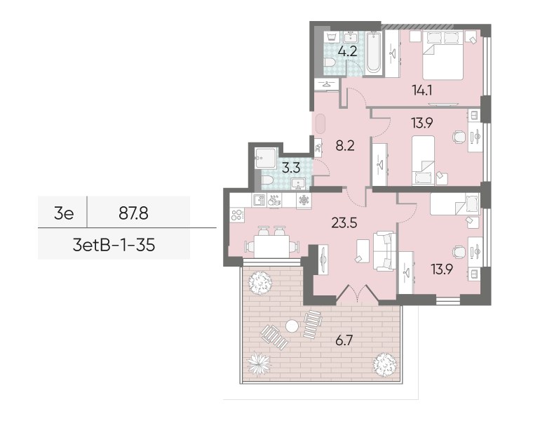 Планировка 87.8 м²