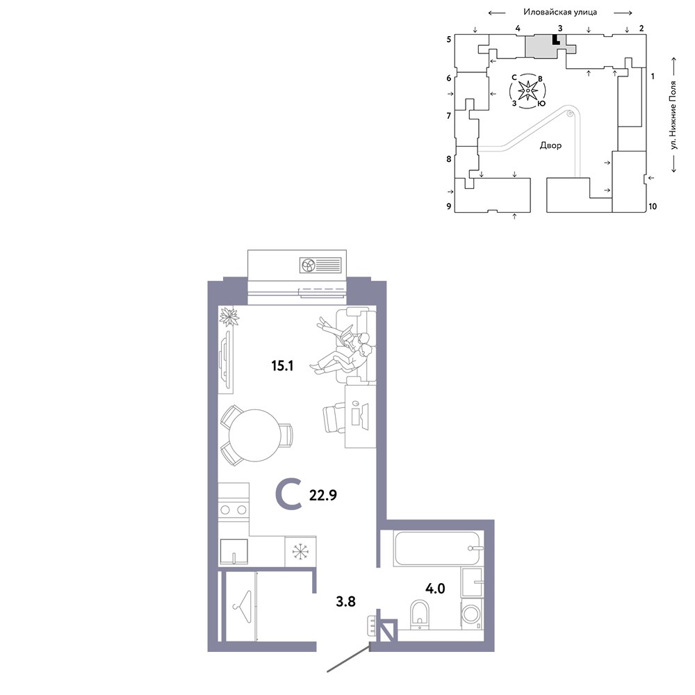 Планировка 22.9 м²