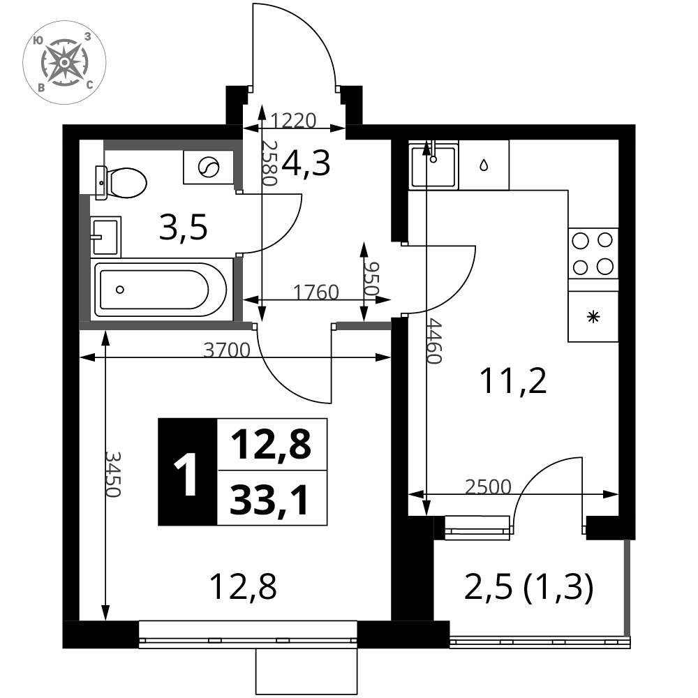 Планировка 33.1 м²
