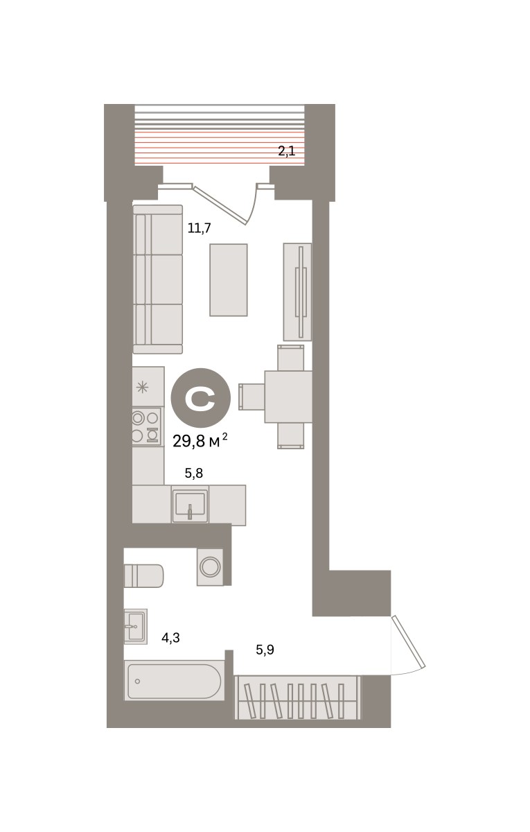Планировка 29.8 м²
