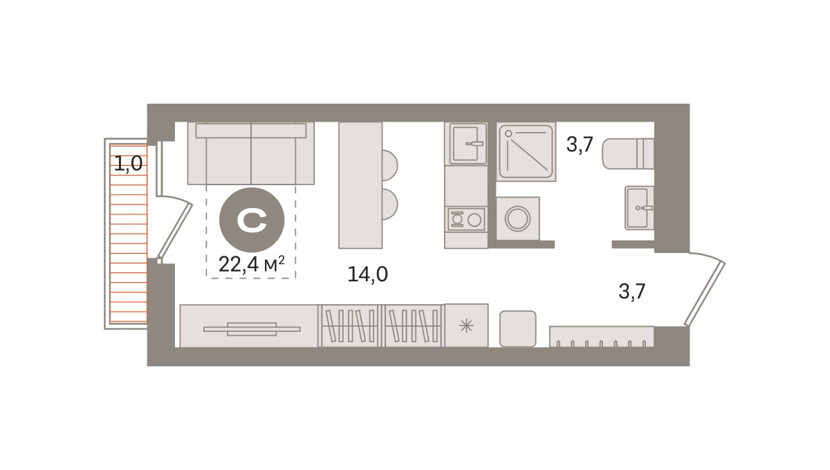Планировка: Студия, 22.42 м²