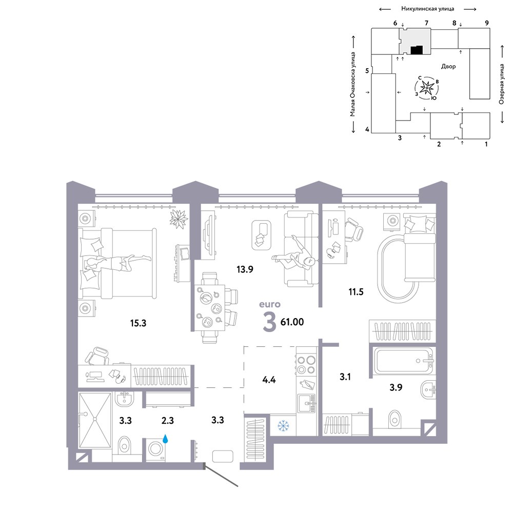 Планировка 61.0 м²