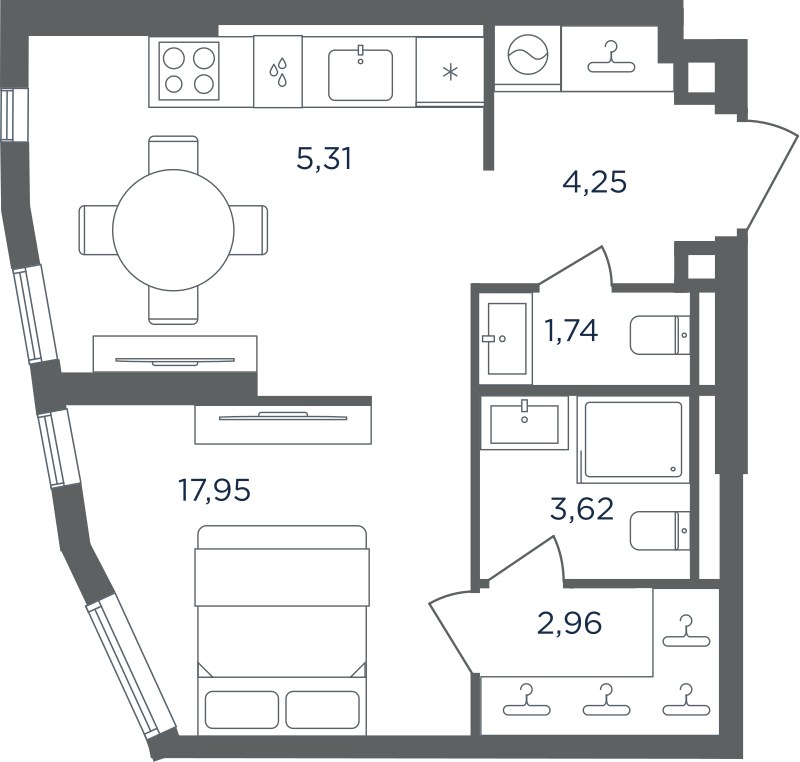 Планировка: 1-комнатная, 35.83 м²