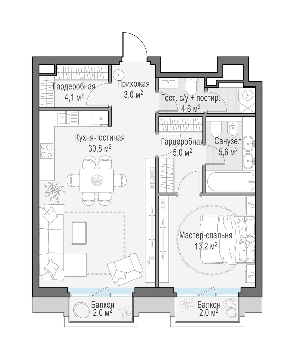 Планировка 68.6 м²