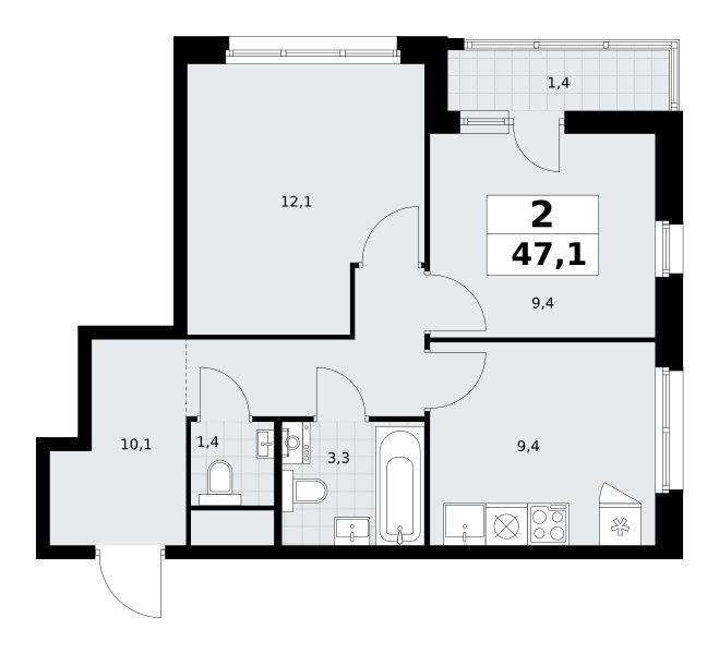 Планировка 47.1 м²