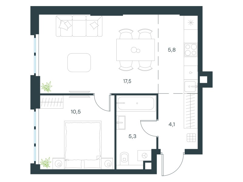Планировка 43.3 м²
