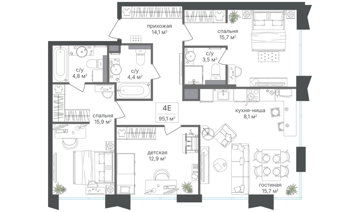 Планировка 95.1 м²