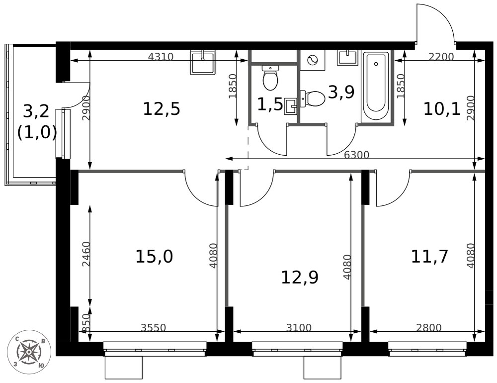 Планировка 68.6 м²