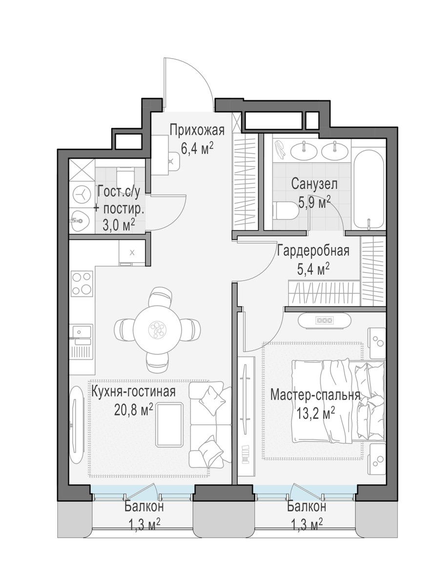 Планировка 56.2 м²