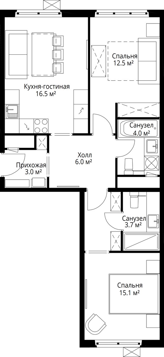 Планировка 60.8 м²