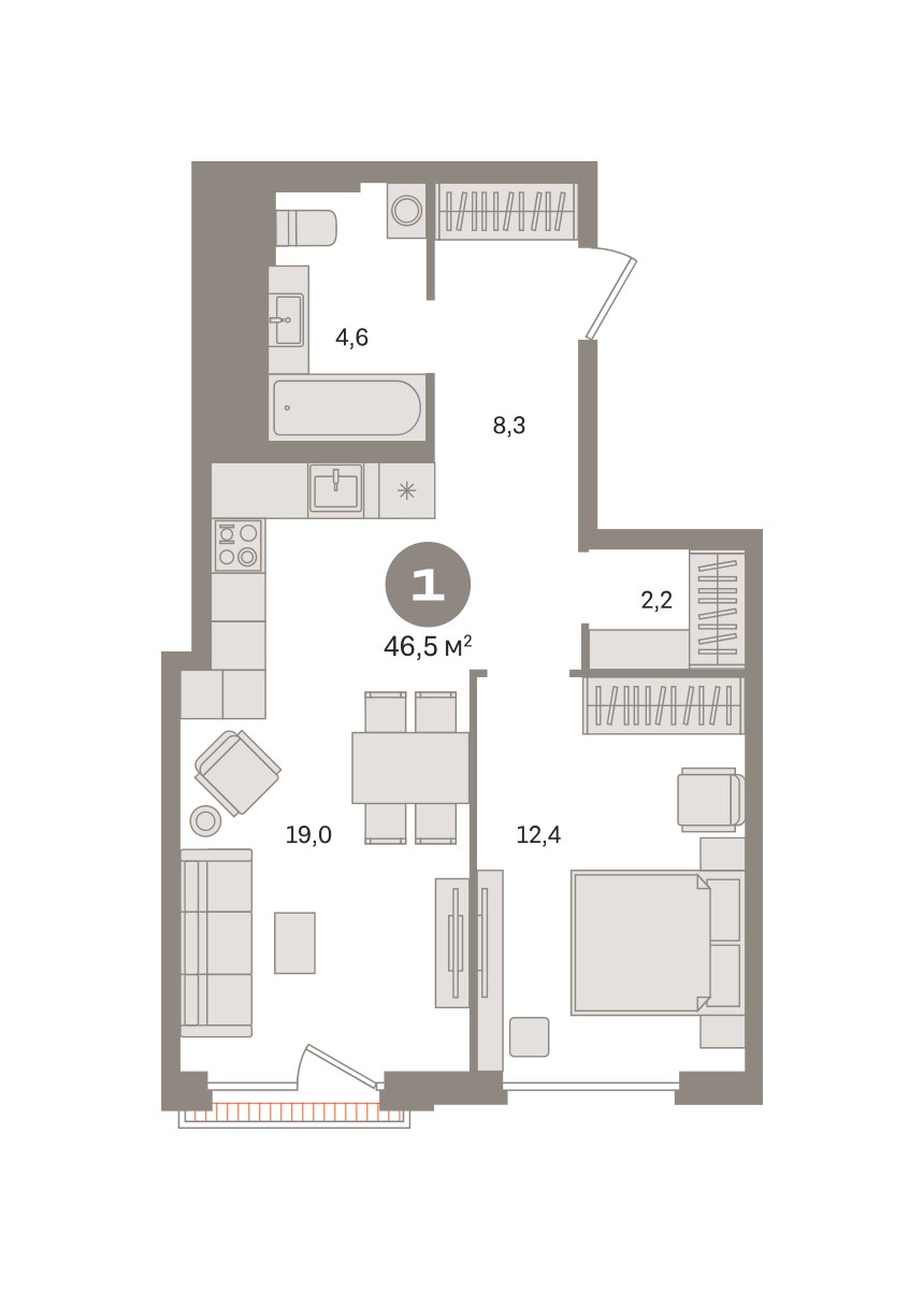 Планировка 46.53 м²