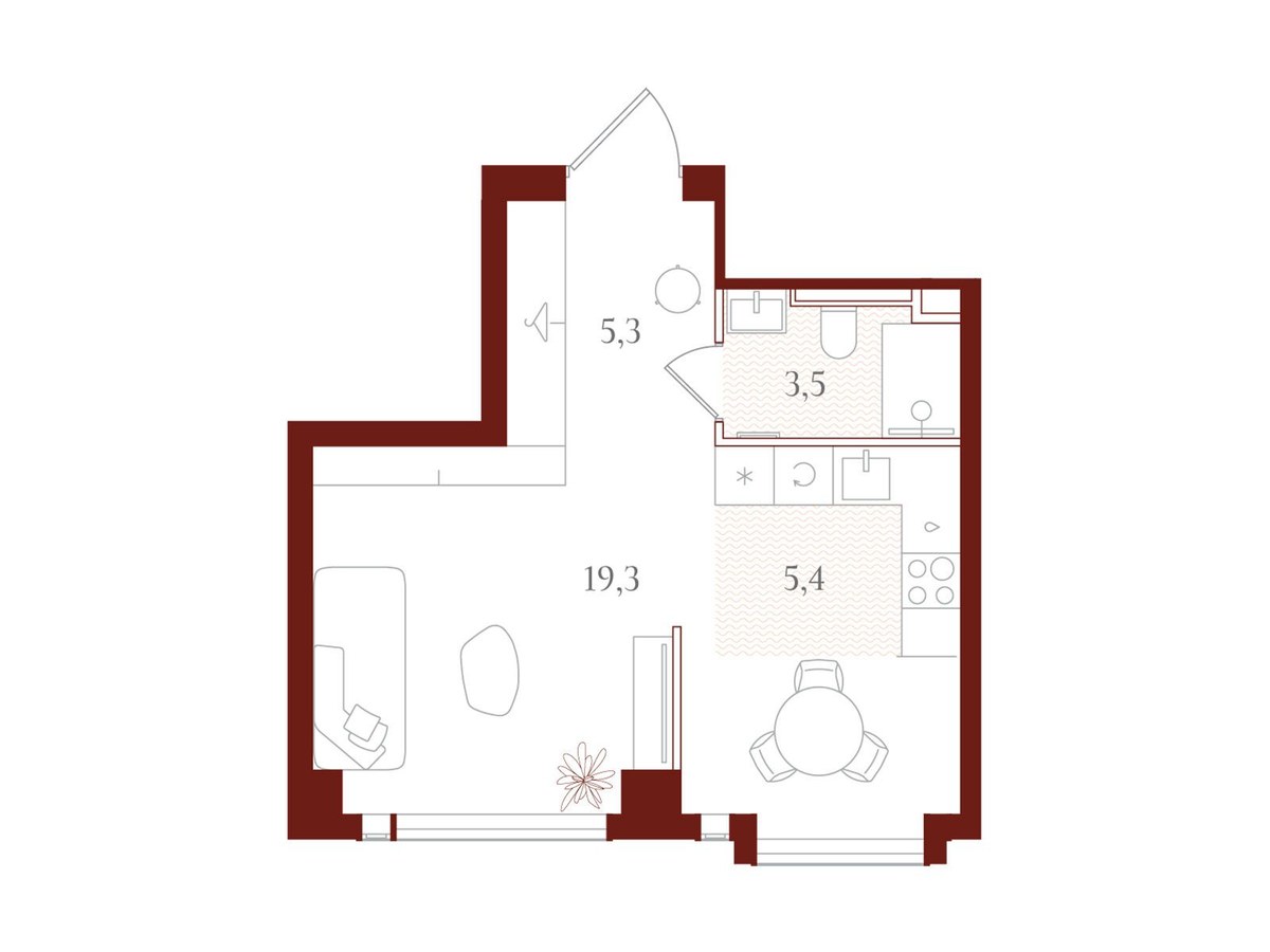 Планировка 33.5 м²