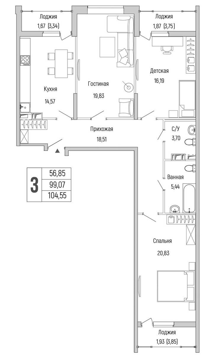Планировка 104.55 м²