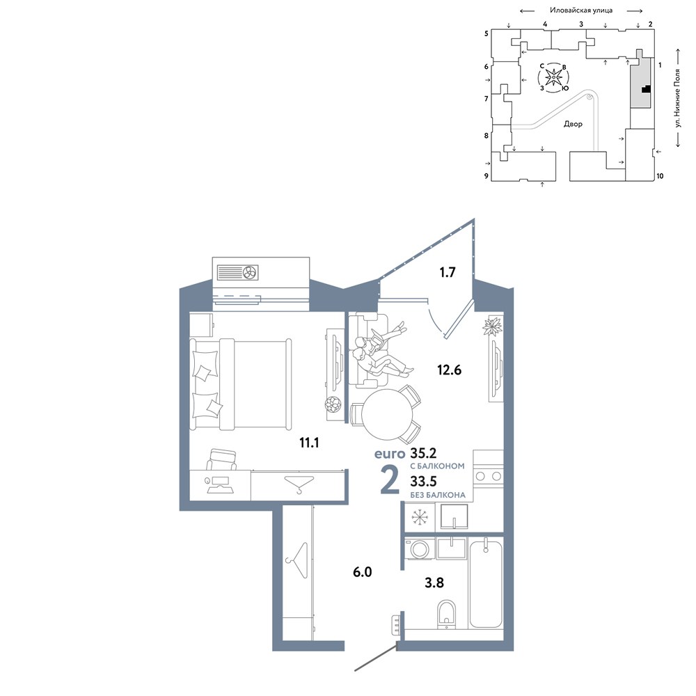Планировка 35.2 м²