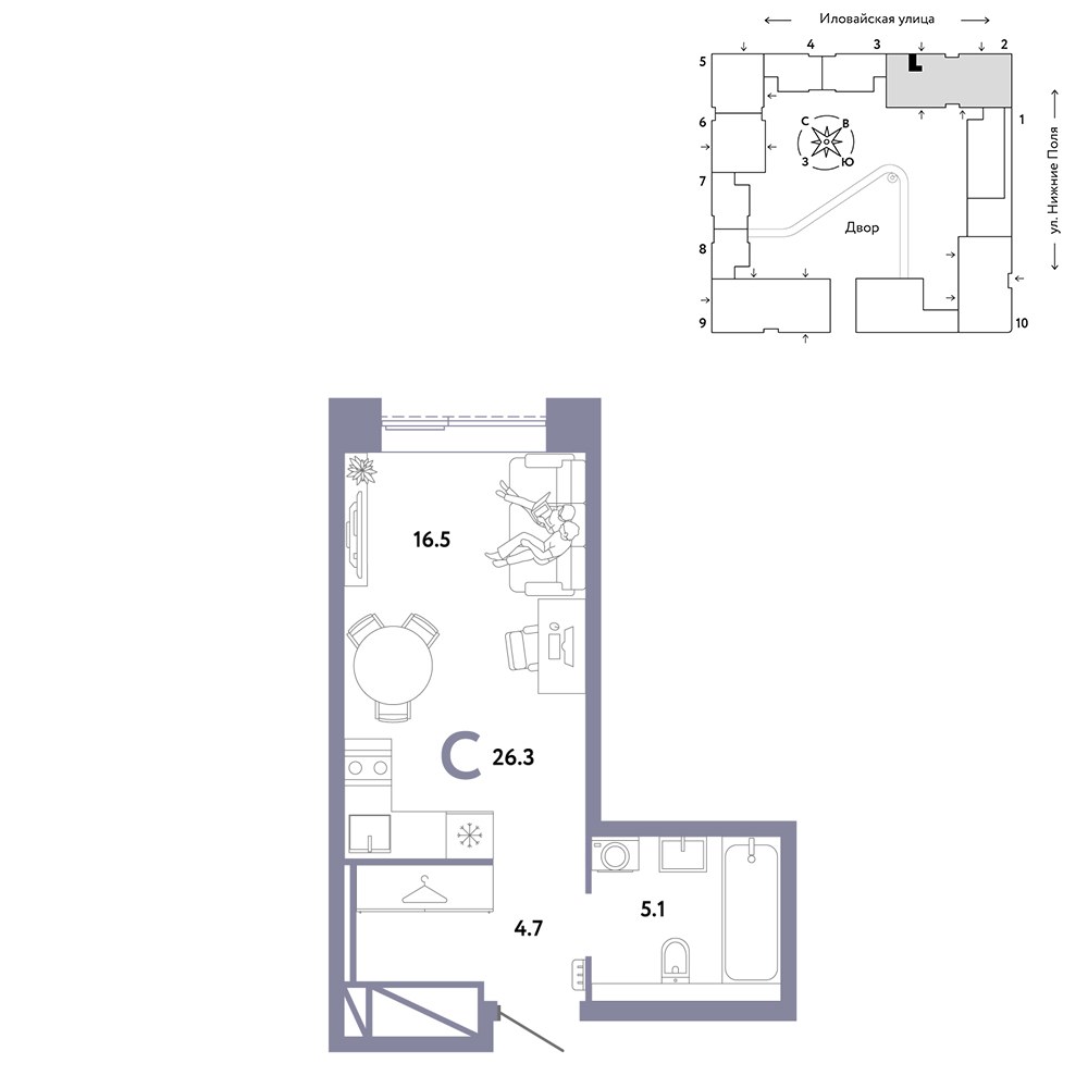 Планировка 26.3 м²